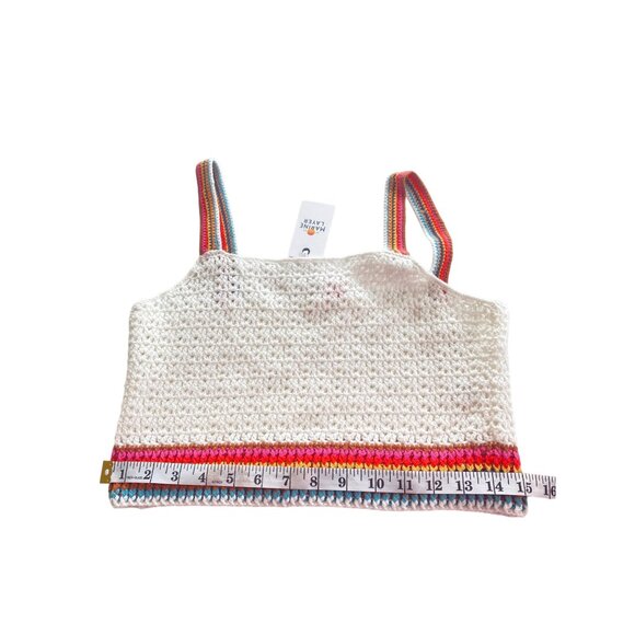 NWT Marine Layer $118 Crochet Crop Top W's XS Caro Tank White Rainbow Trim - Picture 15 of 16